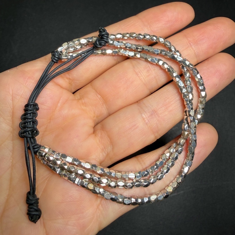 Silver-Toned Beaded Adjustable Cord Bracelet